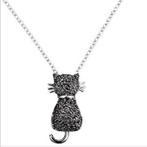 SS black diamond accent cat pendent